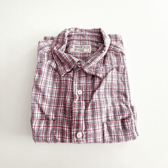 Levi Strauss Mens Classic Fit Button Down Shirt Short Sleeve Plaid Red Medium - Picture 7 of 7